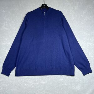 Vineyard Vines Knit Sweater Mens 2XB Blue Pullover Quarter Zip Cashmere Blend